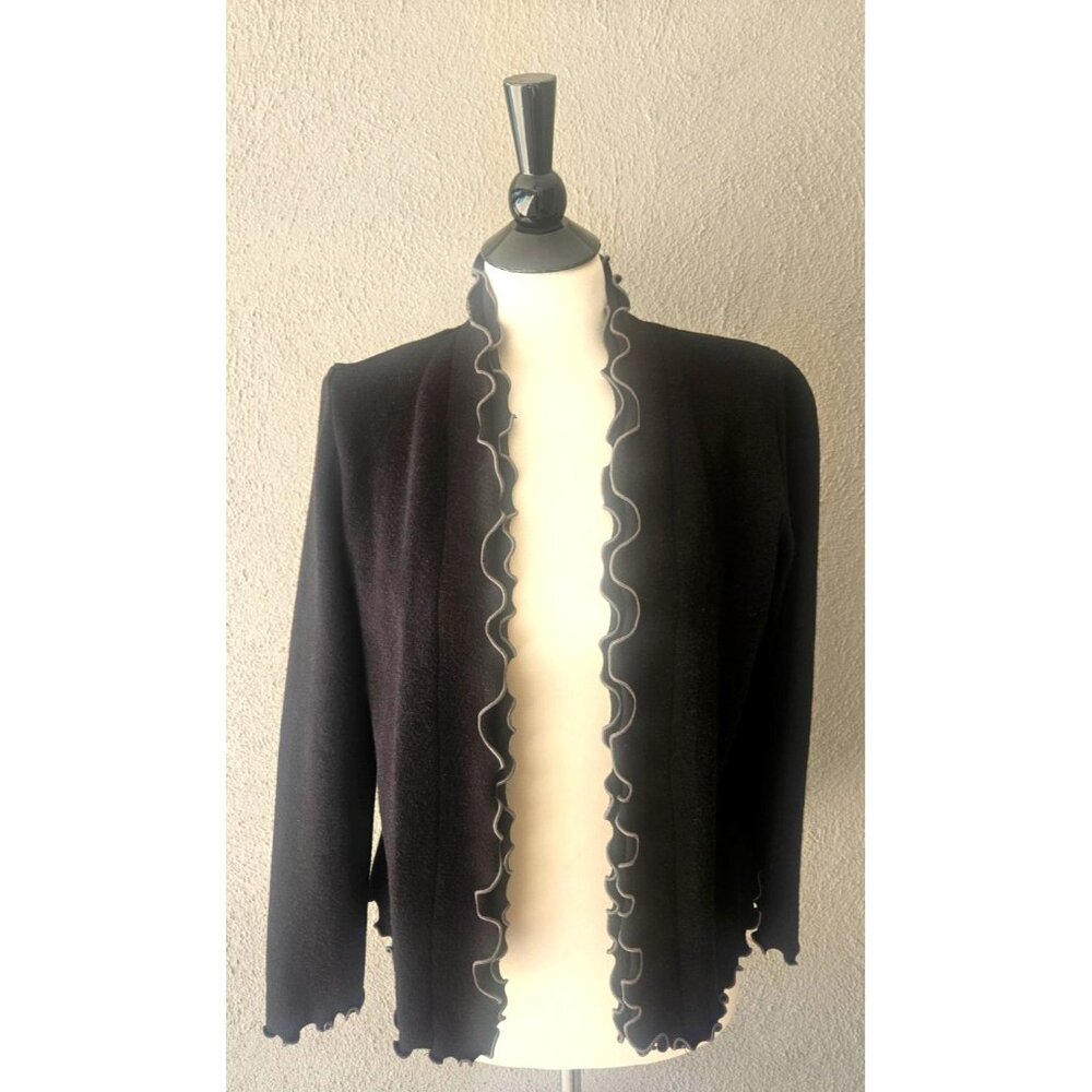 Joseph Ribkoff Black Ruffle Front Open Cardigan Size 6